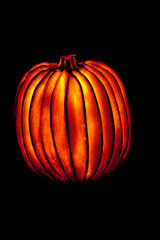 Close-up of a glowing Jack O' Lantern