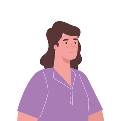 plus size woman cartoon with purple shirt design, Young model overweight fashion attractive adult style fashionable weight and curvy theme Vector illustration