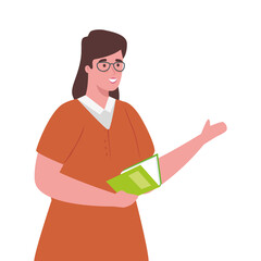 plus size woman cartoon with book design, Young model overweight fashion attractive adult style fashionable weight and curvy theme Vector illustration