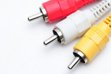 Analog audio video cable of RCA standard on white background