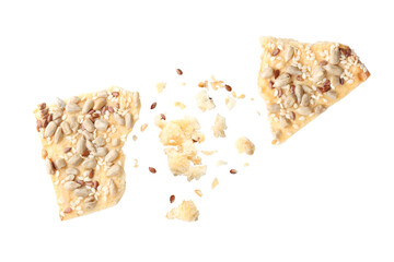 Crushed cracker and crumbs on white background