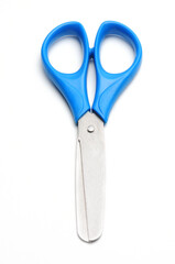 Blue baby scissors on a white background