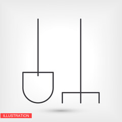 rake shovel vector screen  vector, balance, measurement  icon line linear style on the background. Best icon 10 eps illustration