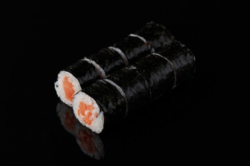 Shake roru - salmon, wasabi on black background