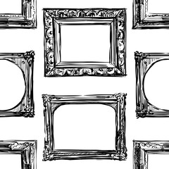 Seamless pattern of sketches various painting frames