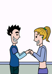 Side profile of a girl and boy holding their hands