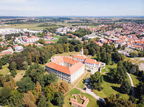 Cakovec, Croatia / Croatia: Aerial view on town and Zrinski fort castle in city park