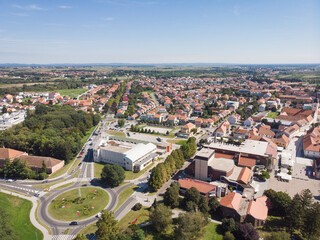 Fototapeta na wymiar Cakovec, Croatia / Croatia: Aerial view on town and Zrinski fort castle in city park
