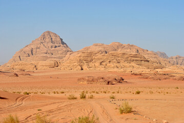 Fototapeta na wymiar Big sandstone rocks in Wadi Rum desert, Jordan