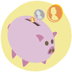 Close-up of a piggy bank with coins