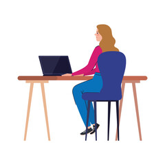 Fototapeta na wymiar woman cartoon with laptop at desk working design of Work from home theme Vector illustration