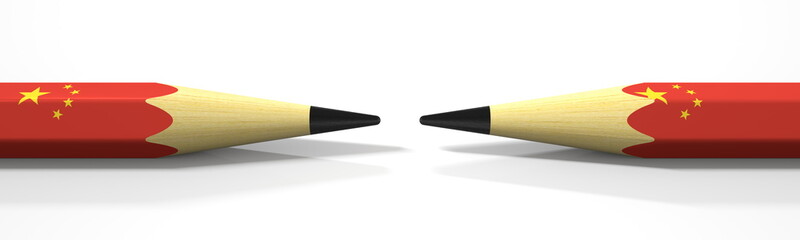 Pencils with flags of China. Political conflict concept. 3d rendering