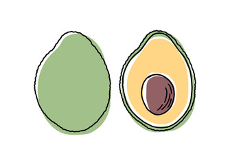 Avocado slice Vector hand drawn vector illustration. Tropical summer fruit engraved style. Detailed food drawing. Great for label, poster, print.