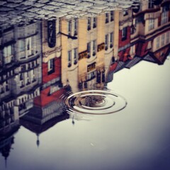 Reflection after rain on the streets of Prague.