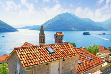 Beautiful Mediterranean landscape. Montenegro. View of Kotor Bay from ancient town of Perast