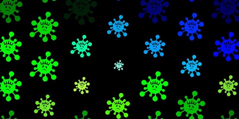 Fototapeta na wymiar Dark blue, green vector background with covid-19 symbols.