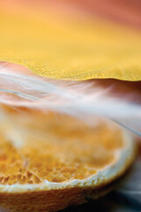 Close-up of a dried slice of lemon