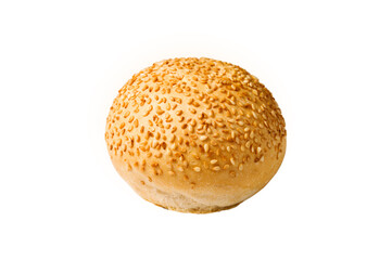 Sesame seed bun isolated on white background. Fresh bakery.