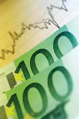Close-up of one hundred Euro banknotes