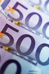 Close-up of five hundred Euro banknotes