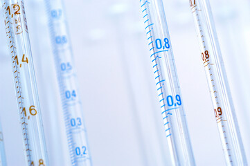 Close-up of four pipettes
