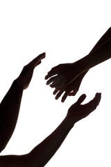 Close-up of a woman's hands reaching out for a man's hands