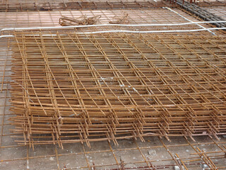 KUALA LUMPUR, MALAYSIA -SEPTEMBER 18, 2020: BRC welded wire mesh or BRC fabric used as part of the main structural component in-floor slab structure element in the construction site. Comes in various 