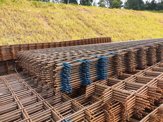 KUALA LUMPUR, MALAYSIA -SEPTEMBER 18, 2020: BRC welded wire mesh or BRC fabric used as part of the main structural component in-floor slab structure element in the construction site. Comes in various 