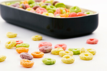 Close-up of a bowl of fruit loops