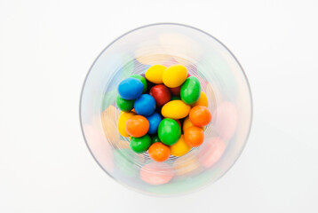 High angle view of candies in a glass