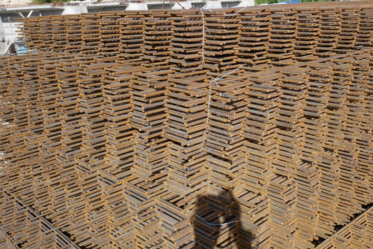 KUALA LUMPUR, MALAYSIA -SEPTEMBER 18, 2020: BRC welded wire mesh or BRC fabric used as part of the main structural component in-floor slab structure element in the construction site. Comes in various 