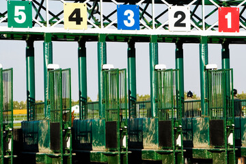 Empty starting gates at the horseracing track 
