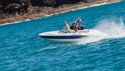 Racing boat in Bay of Islands, New Zealand