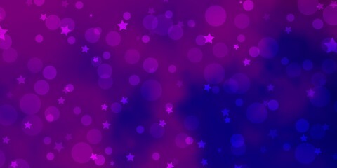 Light Purple, Pink vector backdrop with circles, stars. Colorful illustration with gradient dots, stars. Design for wallpaper, fabric makers.
