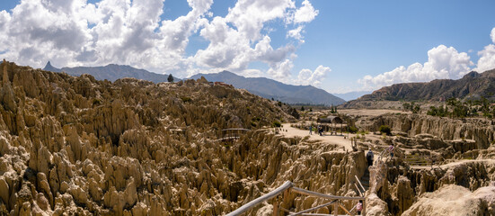 Huge panorama of valle de la luna -moon valley-, made of rocks in la paz, bolivia	
