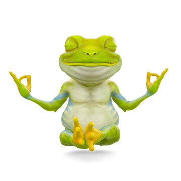 little frog cartoon is doing yoga