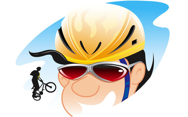 Close-up of a boy wearing sunglasses and a helmet