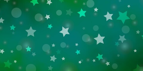 Light Green vector pattern with circles, stars. Abstract illustration with colorful spots, stars. Template for business cards, websites.