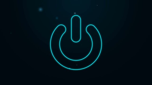 Glowing neon line Power button icon isolated on black background. Start sign. 4K Video motion graphic animation