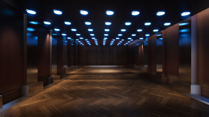 three-dimensional color background for wooden TV studio 3d rendering