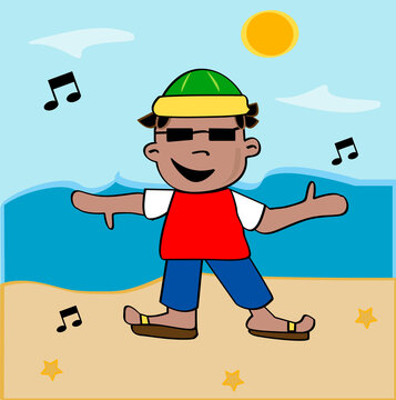Boy standing on the beach with his arms outstretched