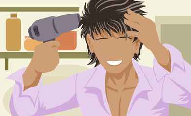 Close-up of a man using a hair dryer