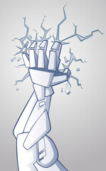 Close-up of a robotic arm breaking a wall