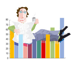 Portrait of a businessman reclining on a bar graph