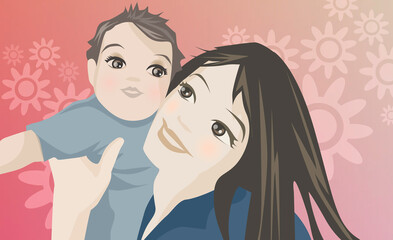 Close-up of a mother carrying her son