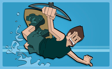 Close-up of a man wakeboarding