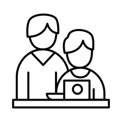 coworkers men with laptop line style icon design, Coworking teamwork and strategy theme Vector illustration