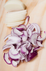 Fototapeta na wymiar Close-up of chopped onions on a cutting board