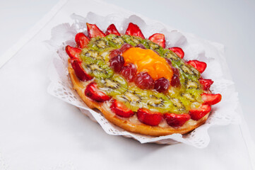 High angle view of a fruit flan