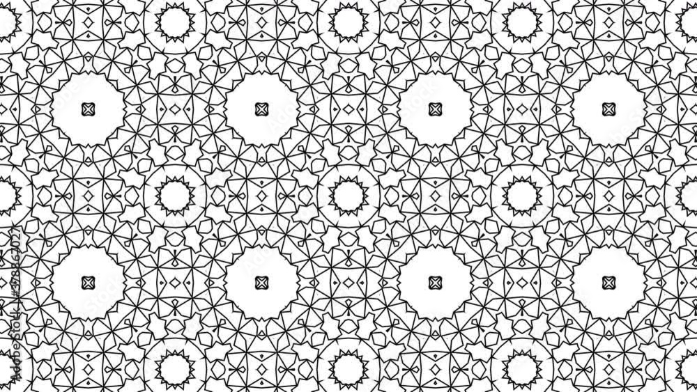 Poster abstract black white animated kaleidoscope pattern. 3d render